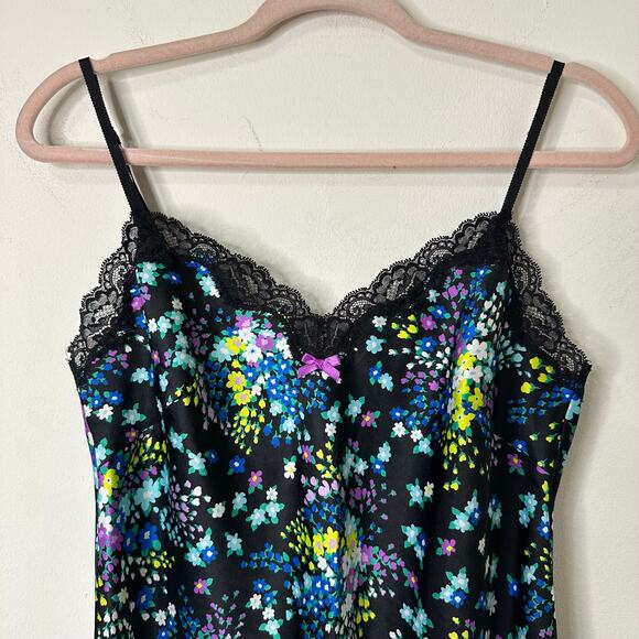 Sm Y2K Victorias Secret Black Floral Satin Lace Slip Dress Coquette Bow Romantic - Picture 2 of 6